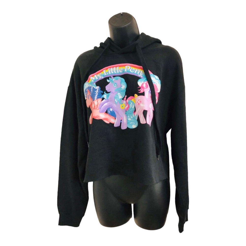 My Little Pony‎ black graphic print cropped hoodie size large brand new